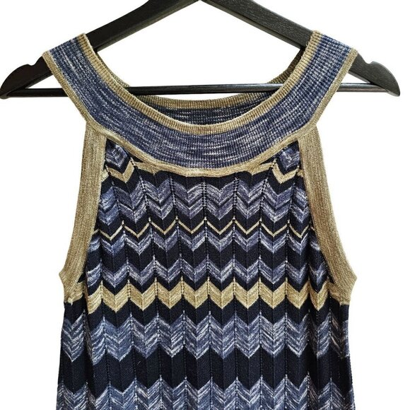 Cotton By Autumn Cashmere Zigzag Sleeveless Dress, Blue/Tan, Size Small - Picture 4 of 8